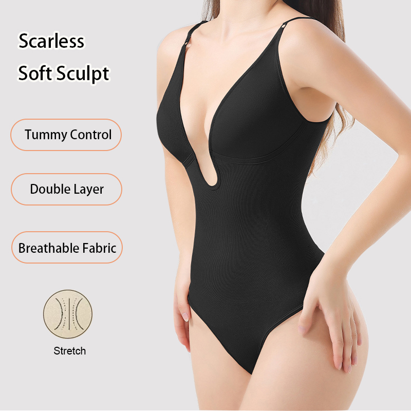 여성용 심리스 쉐이프웨어 백리스 바디수트 딥 V 허리  - Shapewear Bodysuit Firm 리뷰 및 가격